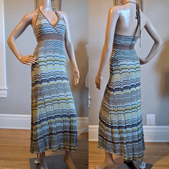Vintage Y2K BCBGMAXAZRIA Knit Dress Halter Maxi Chevron Silk Summer Size XS - Picture 13 of 13